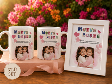 Kişiye Özel Kupa Anı Tablosu 3`lü Set