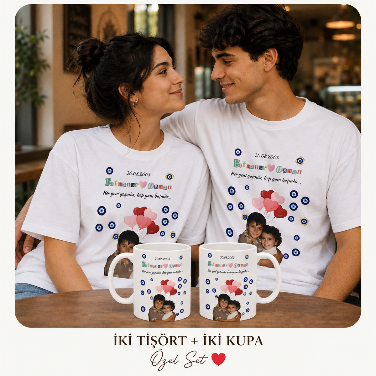 Kişiye Özel Kupa Bardak Tişört Set
