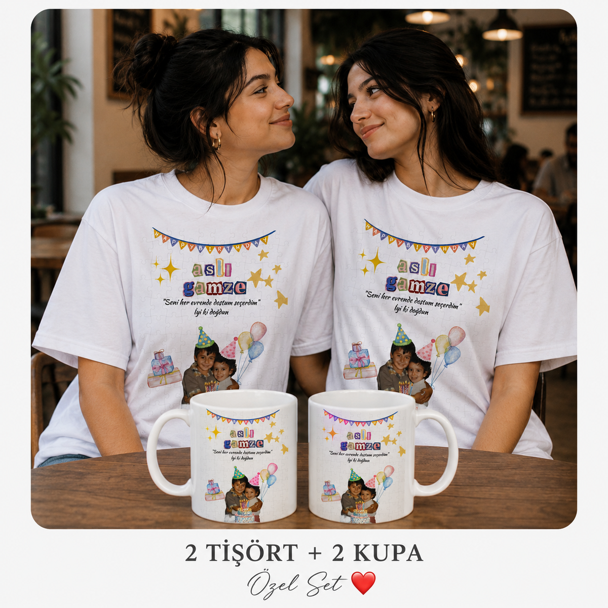 Kişiye Özel Kupa Bardak Tişört Set