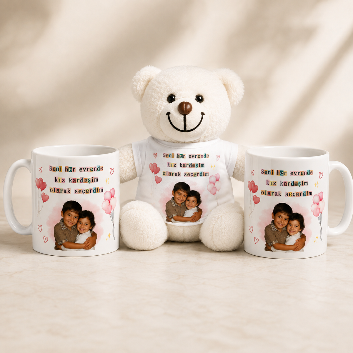 Kişiye Özel Kupa Bardak Peluş Ayı Set